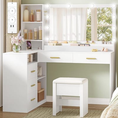 Make Up Tafel met Spiegel - Kaptafel voor Meisjes - Hollywood Spiegel met Verlichting - Makeuptools