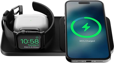 Nomad Base One Max Qi2 Oplader 3rd Gen – Draadloos Opladen tot 15W – Met Apple Watch Snellader & AirPods Oplaadplek – Stof- en Krasbestendige TPU Oplaadbasis - Zwart