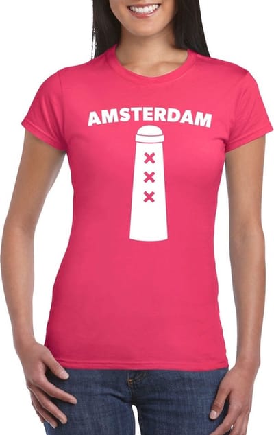 Gay Pride Amsterdam shirt roze met Amsterdammertje dames S