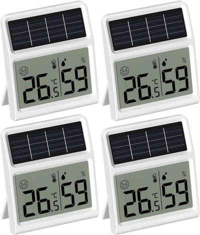 Digitale Thermometer en Hygrometer op Zonne-energie, Wit (4 Stuks)