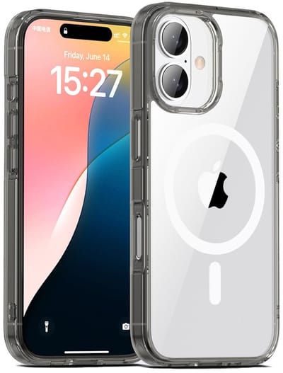Mobiq - Schokbestendige MagSafe Case geschikt voor iPhone 16 Plus - transparant/zwart