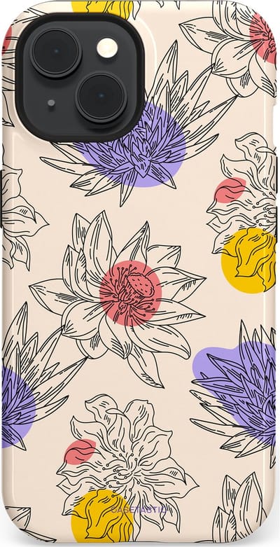 Casetastic Hoesje Geschikt voor Apple iPhone 15 Magsafe - Stijlvolle Beschermende Duo-layer Case - Bloemenschets