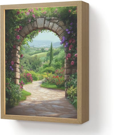 Wandlamp 30x40 cm - Oplaadbaar - Doorkijk - Landschap - Bloemen - Pad - Uitzicht - Wandlampen binnen woonkamer - Slaapkamer lamp - Decoratieve nachtlamp - Vloerlamp draadloos