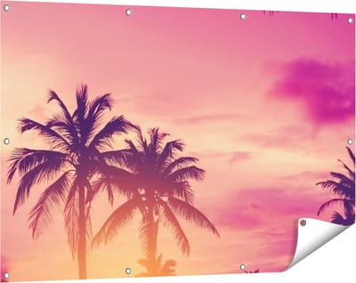 Gards Tuinposter Tropische Palmbomen met Zonsondergang - 120x80 cm - Tuindoek - Tuindecoratie - Wanddecoratie buiten - Tuinschilderij