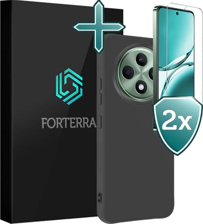 Hoesje Met 2x Screenprotector - Geschikt voor Oppo Reno 12 F - Sterk & Shockproof - Telefoon Hoes - Back Cover - Siliconen Case - Zwart