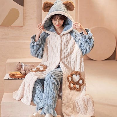 Cartoon Verdikken Kimono Badjas Dames Ochtendjas Pyjama's Badjassen met Capuchon Koraalfleece Nachtkleding Winterjassen voor Huiskleding XXL white