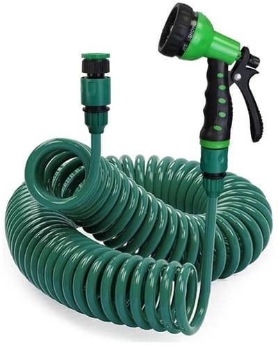 Flexibele Tuinslang met Sproeikop - 15 meter - spiraalslang - 7 standen - Flexibel Elastisch - aansluitingen - ideaal voor kleine tuinen