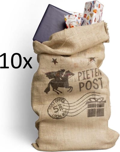 10x Jute Sinterklaas Zak Pietenpost - 60 x 110cm