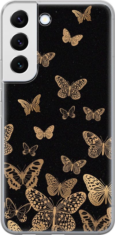 Leuke Telefoonhoesjes - Hoesje geschikt voor Samsung Galaxy S22+ - Vlinders - Soft case - TPU - Print / Illustratie - Zwart