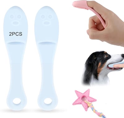 Famanu – Set van 2 Siliconen Hondentandenborstels – Vingertandenborstels voor Kleine Honden -Zachte Reiniging en Gebitsverzorging