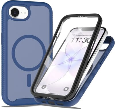 Hoesje met Ingebouwde Screenprotector Geschikt voor Apple iPhone 17e / 16e - Compatibel met MagSafe / Qi2 - Full Protect - Schokbestendige Beschermhoes - Case Matte Blauw