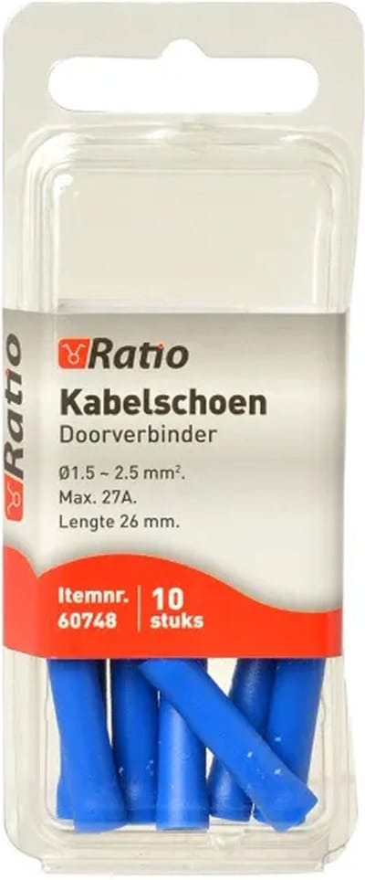 Ratio Kabelschoen Doorverbinder 1,5-2,5mm² - Stootverbinder - Blauw - 10st in blister
