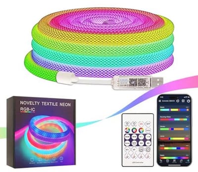 RGB 360 Graden Ronde Neon LED Strip - 2 Meter, 50 LED's per Meter, 5V, IP65 Waterdicht, Flexibel, Droomkleuren Chaser Effect voor Feesten en Decoratie