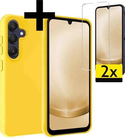 Hoesje - Met 2x Screenprotector - Geschikt voor Samsung Galaxy A25 - Sterk & Shockproof - Back Cover - Siliconen Case - Telefoon Hoes - Telefoonhoesjes - Geel