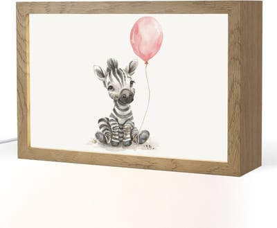 Nachtlampje 30x20 cm - Kinder lampje - Zebra - Baby - Dieren - Roze ballon - Tafellamp kinderkamer - Slaapkamer lamp - Bedlamp kinderen - Kinderlampje stopcontact - Wandlamp babykamer - Nachtlampjes