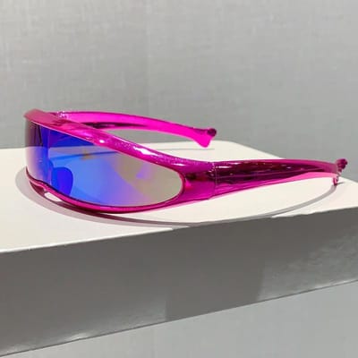 Futuristische Eendelige Spiegel Gepersonaliseerde Gegalvaniseerde Zonnebril Dames Heren Y2K Steampunk Bril Rave Party Bril UV400 purple