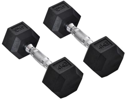 Zeszijdige Dumbbells 2-delig Set - Gietijzeren Halters met Geribbelde Handgreep - 2 x 4 kg - Zwart - Metaal & Rubber - Antislip & Wegrolbeveiliging