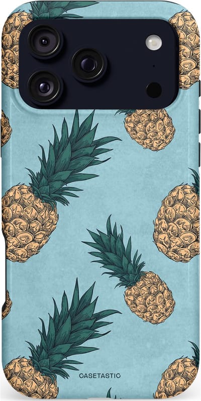 Casetastic hoesje geschikt voor Apple iPhone 17 Pro Max - MagSafe - Dubbellaagse bescherming - Tropische Ananas - Fashion Case - Lichtblauw Taupe Donkergrijs
