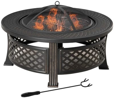 Velmio 2-1 Vuurkorf - Met Grill - Staande Vuurschaal - BBQ Vuurkorf Met Vonkenscherm - Met Barbecue - Tuinhaard - Buitenkeuken - 81 x 81 x 50 cm -
