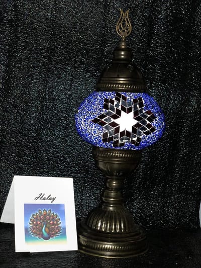 Handgemaakte Turkse sfeerlamp blauw met rode Mozaïek nachtlamp Oosterse Sprookjes tafellamp