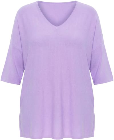 Ulla Popken - Dames - Trui oversized V-hals korte mouwen - Licht violet - Maat 42+