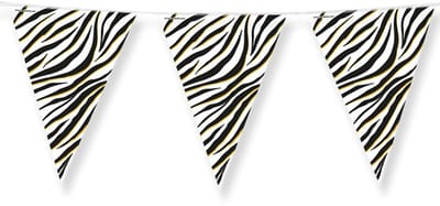 Dubbelzijdige Vlaggenlijn | Set á 3 stuks | Lengte: 10 meter | Thema: Zebra | Kleur: Zwart Wit