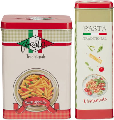 Pasta / spaghetti bewaarblik Nostagia set - rood - metaal - Italiaans - voorraadblik