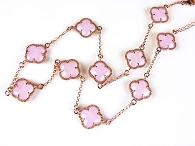 model 10 Fiori collier in zilver roze verguld 10 licht roze klavers