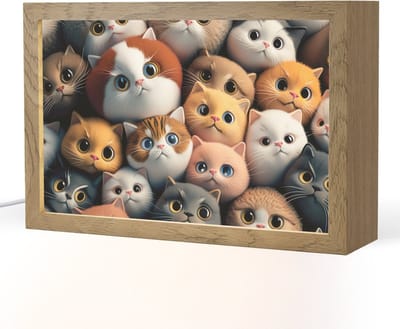 Nachtlampje 30x20 cm - Kinder lampje - Poes - Kat - Design - Bruin - Grijs - Kids - Tafellamp kinderkamer - Slaapkamer lamp - Bedlamp kinderen - Kinderlampje stopcontact - Wandlamp babykamer - Nachtlampjes