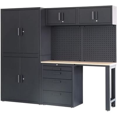 HBM Premium Modulair Werkplaatssysteem, 8 Delig, Mat Zwart