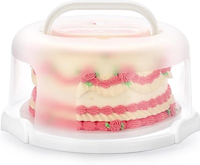 Draagbare taartdoos 30 cm - kunststof - met handgrepen en draaiplateau - veilig transport van desserts - ShopVlot