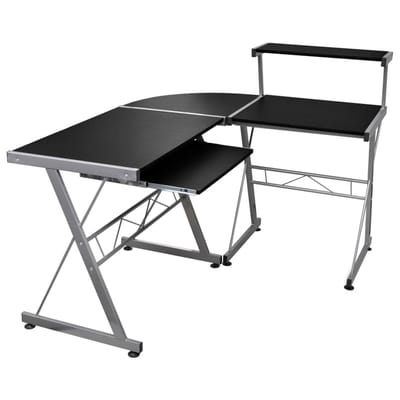 vidaXL - Hoekbureau - 132x112x99 - cm - bewerkt - hout - zwart
