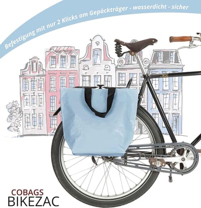 SnelShoppen - Cobags 2.0 Bikezac Fietstas - Herbruikbare Boodschappentas voor Bagagedrager - Gerecycled Materiaal - Simply Blue - Ideaal voor Fietsen,