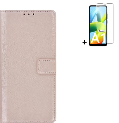 Geschikt voor Xiaomi Redmi A1 Hoesje - Bookcase - Redmi A2 Hoesje - Pu Leder Wallet Book Case Rose Goud Cover + Screenprotector