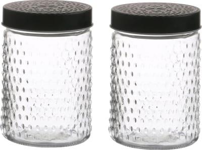 Urban Living Voorraadpot/bewaarpot Roma - 2x - 1L - glas - zwart - D12 x H17 cm