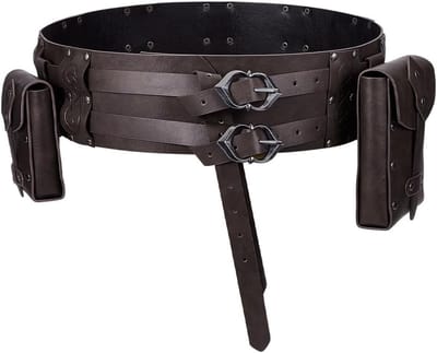 Medieval Heuptas Set met 2 PU Leren Portemonnees voor Cosplay en Kostuumaccessoires - Bruin Kookos