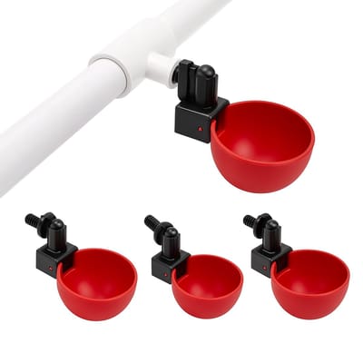 UniEgg® Professioneel Swingcups voor pluimvee | reptielen | knaagdieren incl. PVC koppeling - kippen - knaagdieren (worden per 3 verkocht) - innovatief - drinksysteem voor kippen - kuikens en knaagdieren - rood - automatische stop functie