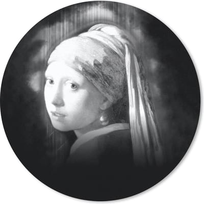 Muismat rond 20x20 cm - Mousepad Het meisje met de parel - Johannes Vermeer - Zwart - Wit - Ronde muismatten