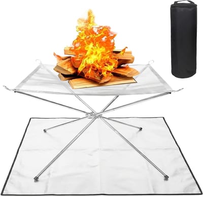 Dailygoods- Vuurschaal Draagbaar 56 cm - Vuurkorf voor Buiten - Roestvrij Staal - Grill met Mat - Draagtas - Geschikt voor Tuin/Camping