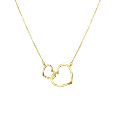 Lucardi Dames Ketting 2 harten - 14 karaat goud - Ketting - Cadeau - 45 cm - Geelgoud