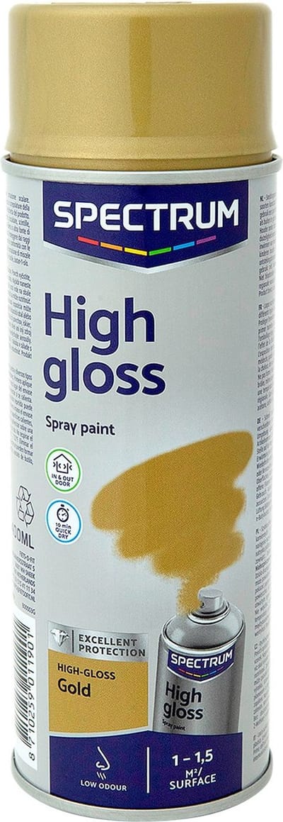 2x Spectrum Spuitverf | Spuitlak goud | 2x Spuitbus à 400 ml | Goud Hoogglans | Sneldrogend | Binnen & Buiten |