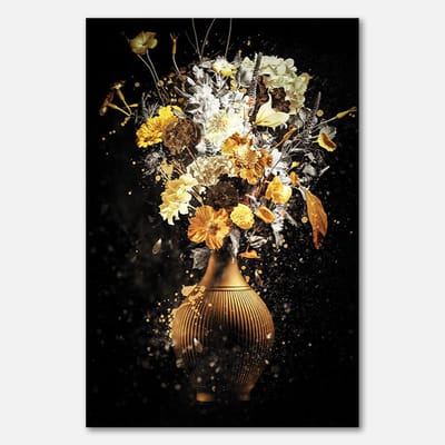 Poster op papier - 40 x 60 cm - Boeket van bloemen in gouden vaas - PosterJunkie