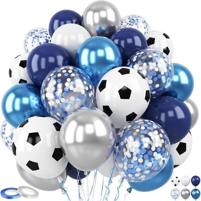 50 stuks blauwe voetbalballonnen set voor feestdecoratie, verjaardagen en sportevenementen