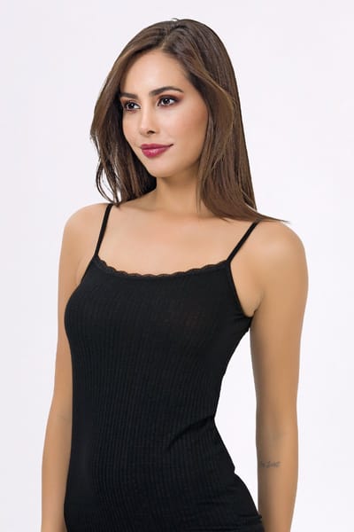 ilke® 2 pack Dames Spaghetti Tops met Kant - Comfortabele Stretch Viscose - Zwart - S/M