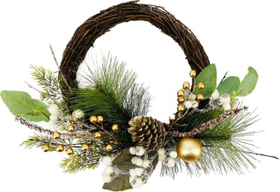 Dekoratief | Krans m/kerstbal, naturel/groen, 40x40cm | A225253