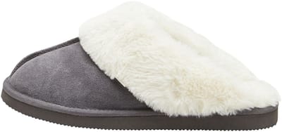 Next - Dames - Met imitatiebont gevoerde suède pantoffelmuiltjes - Grijs