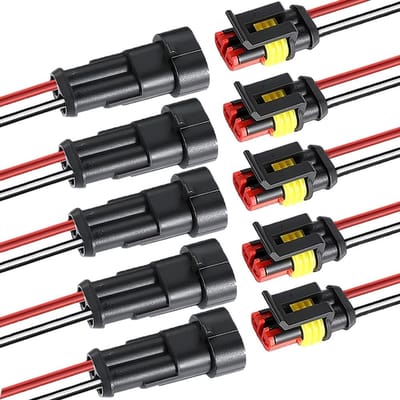 Dailygoods - 5 Sets 2-Pins Auto Waterdichte Elektrische Kabelconnectoren - Voorbedraad en Duurzaam - Zwart - Geschikt voor Auto- en Motorbedrading - G...