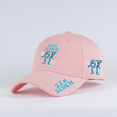 Retro '67 Cartoon Print Baseballpet - Verstelbare Platte Klep Pet - Unisex Streetwear Hip-Hop Zonnehoed - Dad Hat roze