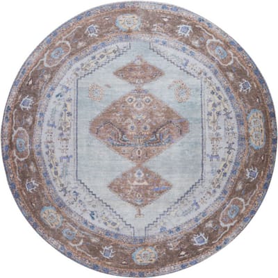 Vloerkleed Karaca Purple/Brown 07 Rond ø120 cm - Laagpolig Vloerkleed – Vintage / Klassiek Design