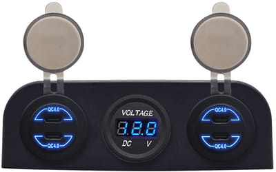 ProRide 12V USB C Autolader 4 Poorten - 30W/QC4.0 - P19185 - Drievoudig opbouw paneel met Voltmeter